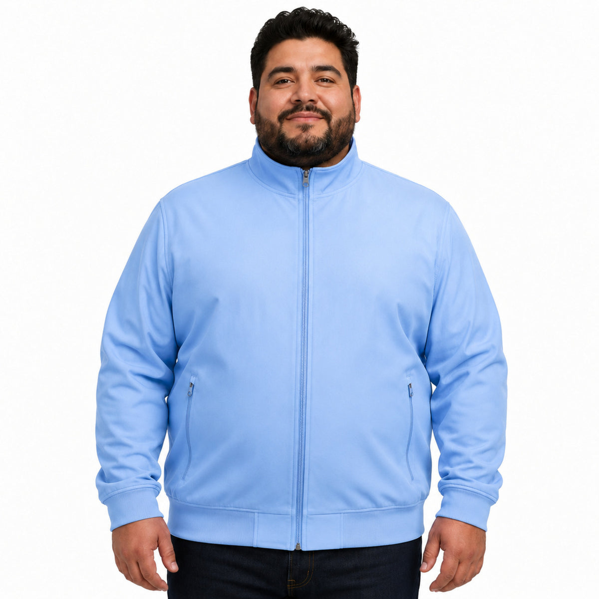 Dickies DK360 chamarra médica bomber para hombre talla extra en azul cielo, vista frontal | color:azul-cielo