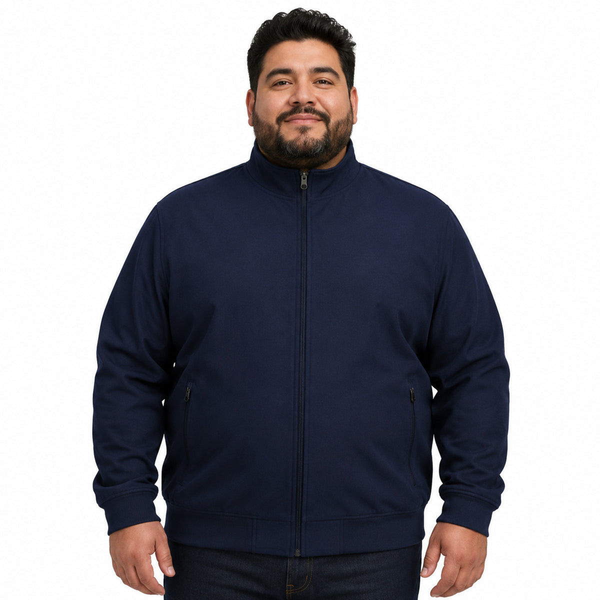 Dickies DK360 chamarra médica bomber para hombre talla extra en azul marino, vista frontal | color:azul-marino