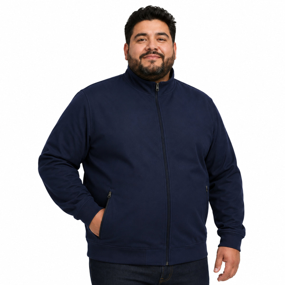 Dickies DK360 chamarra médica bomber para hombre talla extra en azul marino, vista tres cuartos | color:azul-marino