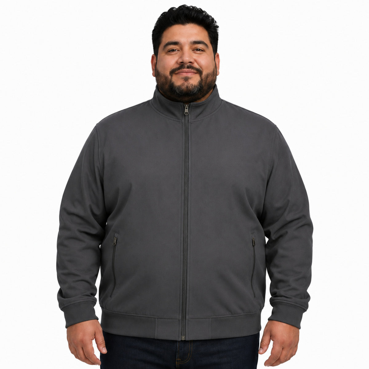 Dickies DK360 chamarra médica bomber para hombre talla extra en gris Oxford, vista frontal | color:gris-oxford