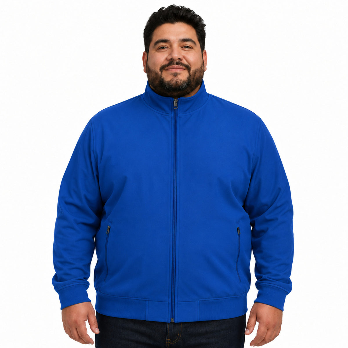 Dickies DK360 chamarra médica bomber para hombre talla extra en azul rey, vista frontal | color:azul-rey