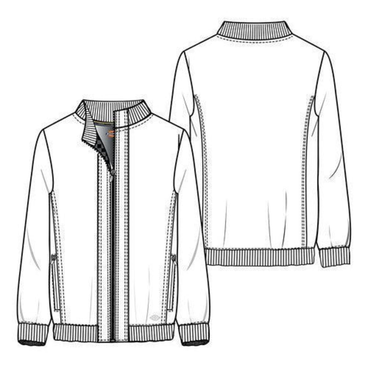 Dickies DK360 chamarra médica bomber para hombre talla extra, esquema técnico frontal y posterior | color:todos