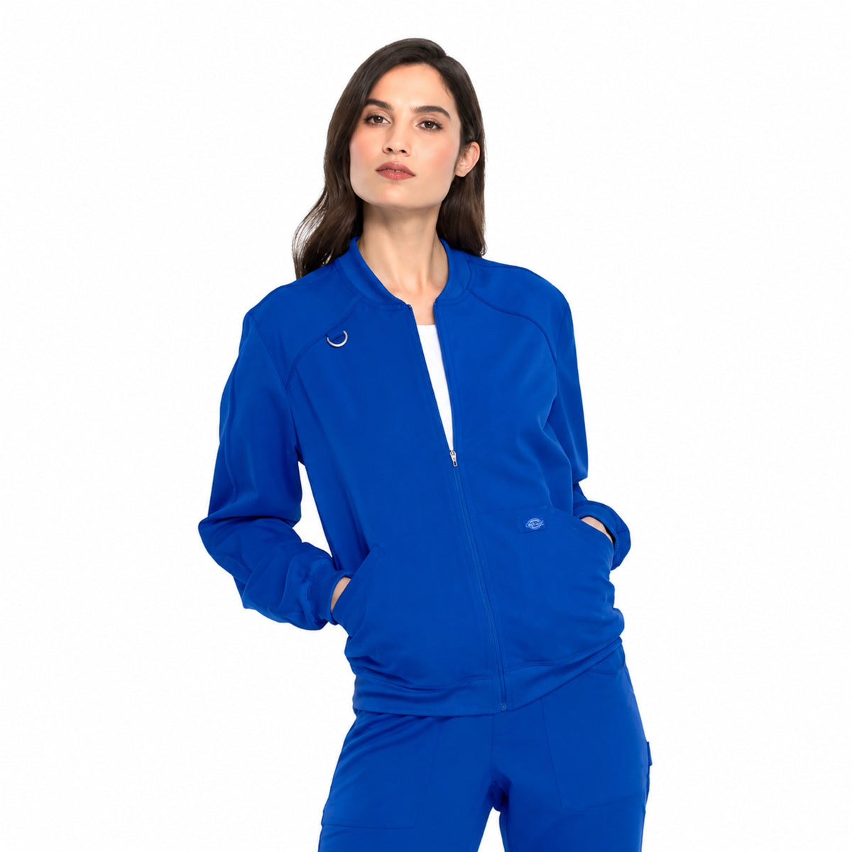 Dickies DK365 chamarra médica para mujer azul rey, vista frontal | color:azul-rey