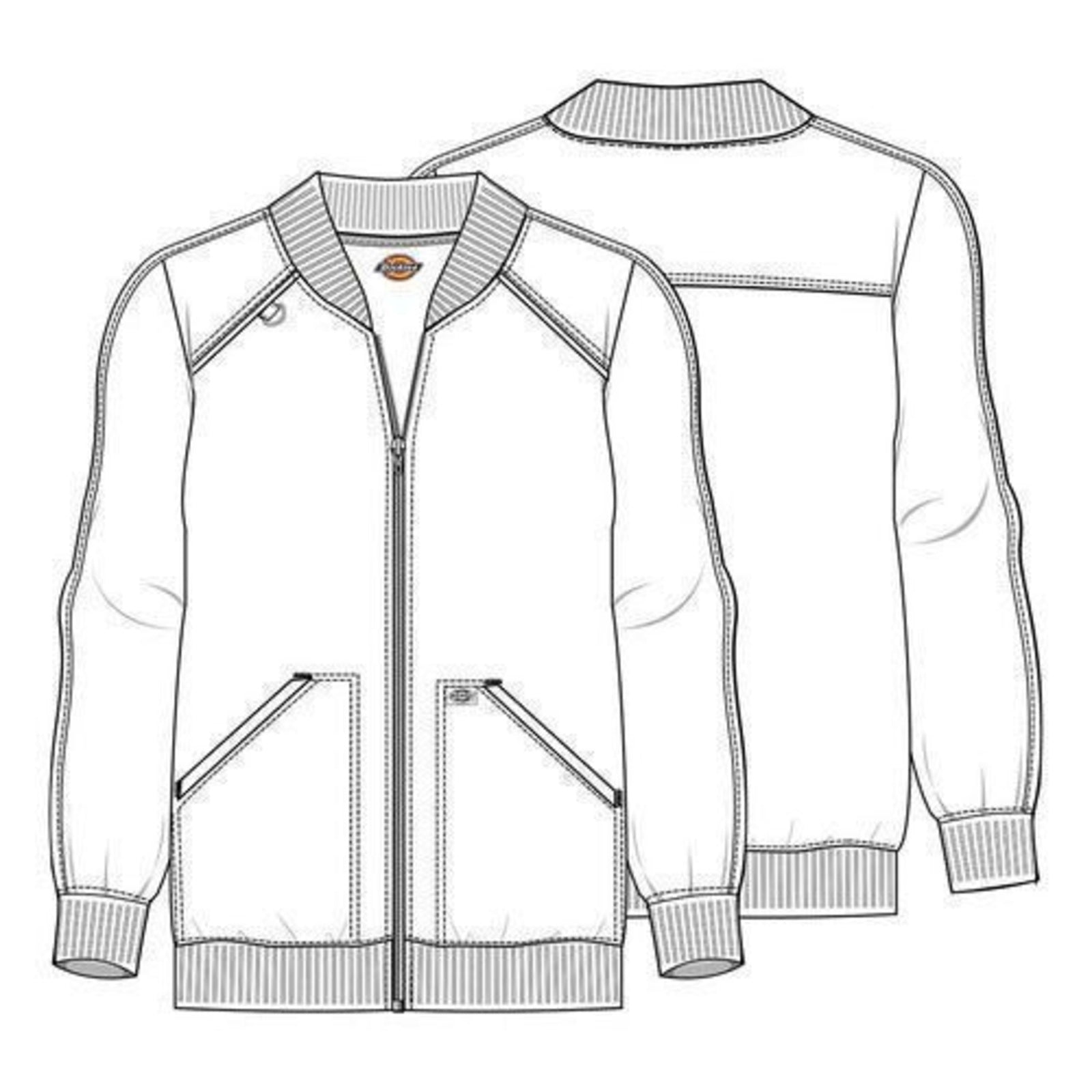 Dickies DK365 chamarra médica para mujer, esquema técnico frontal y posterior | color:todos