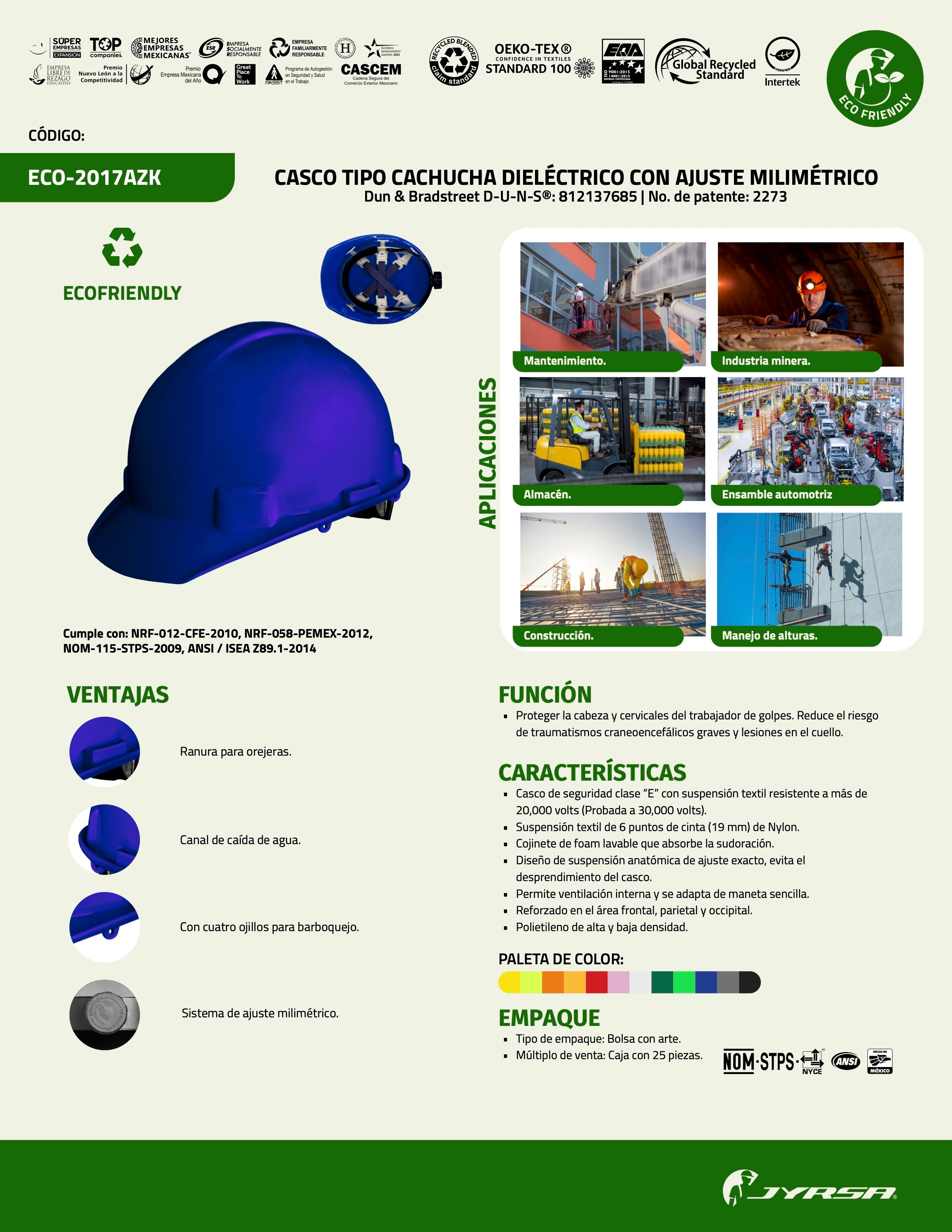 Casco Seguridad Jyrsa Ajuste Matraca Dieléctrico Certificado