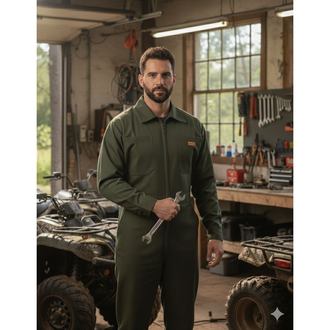 Overol Beaver Industrial Gabardina Verde Olivo 100% Algodón - Garufa Jeans