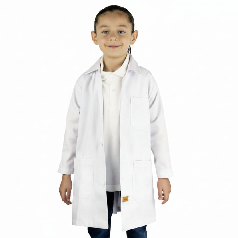 Bata De Laboratorio Blanca Niño Infantil 100% Algodón 4 A 16 - Garufa Jeans