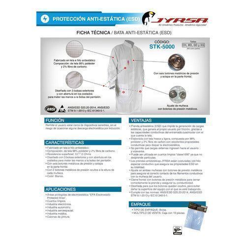 Bata Jyrsa Stk - 5000 Antiestática Esd Fibra Carbono - Garufa Jeans