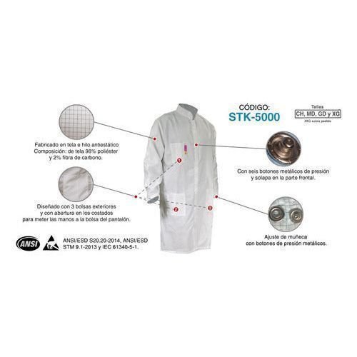 Bata Jyrsa Stk - 5000 Antiestática Esd Fibra Carbono - Garufa Jeans