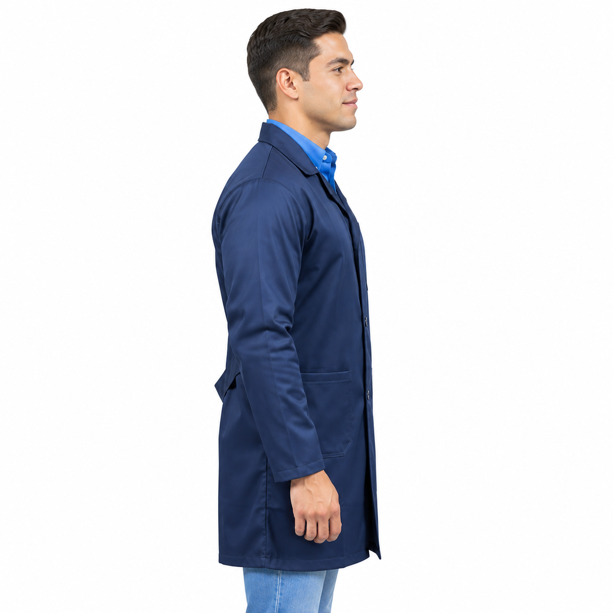 Bata industrial Beaver unisex azul marino, perfil derecho | color:azul-marino