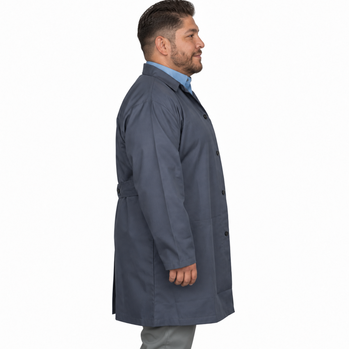 Bata industrial Beaver unisex gris Oxford, perfil derecho | color:gris-oxford