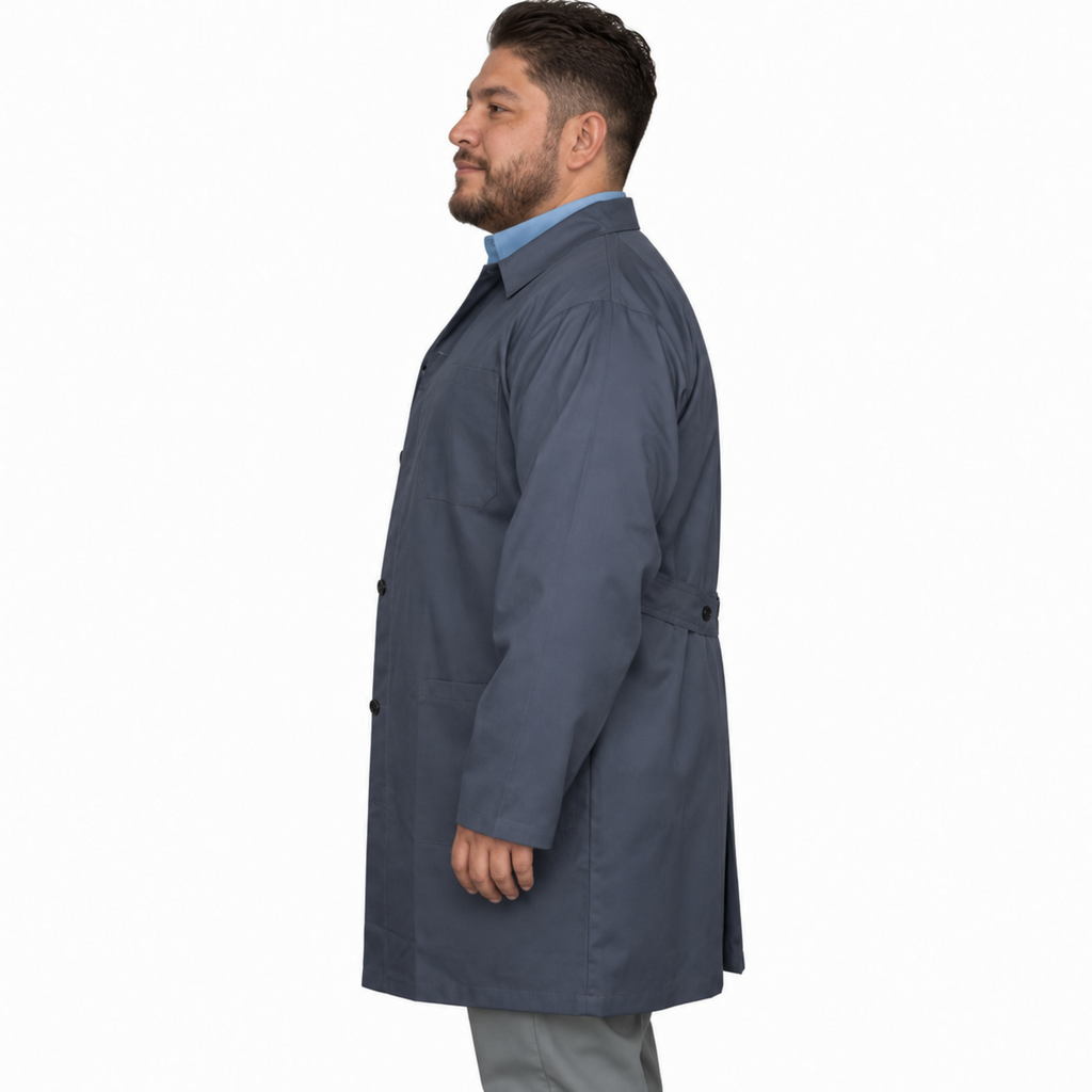 Bata industrial Beaver unisex gris Oxford, perfil izquierdo