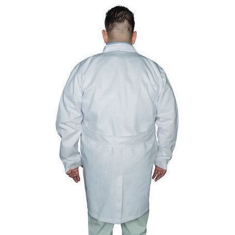 Bata de laboratorio Beaver Clínica Industrial blanca, vista posterior en modelo de talla extra | color:blanca