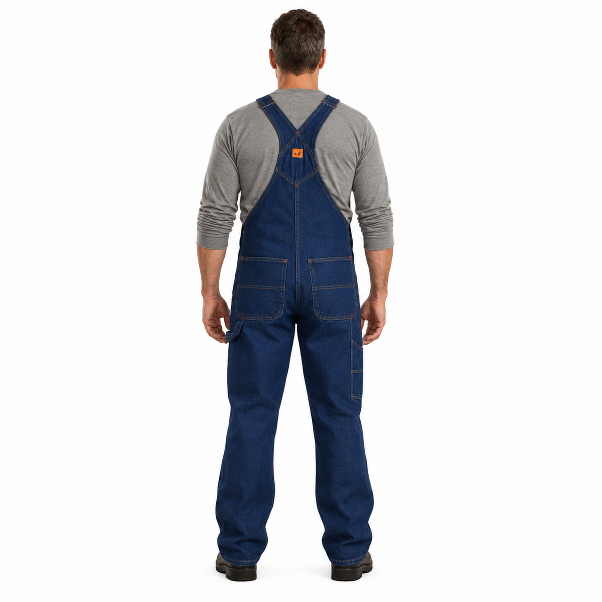 Overol peto Beaver BV821 para hombre en mezclilla Stone, vista posterior con modelo | color:stone