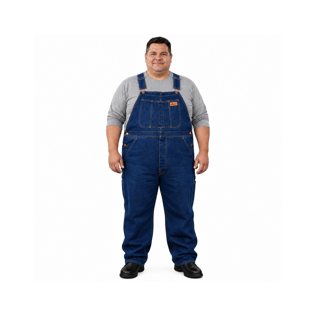 Overol peto Beaver BV821 para hombre en Stone, vista frontal con modelo de talla extra
