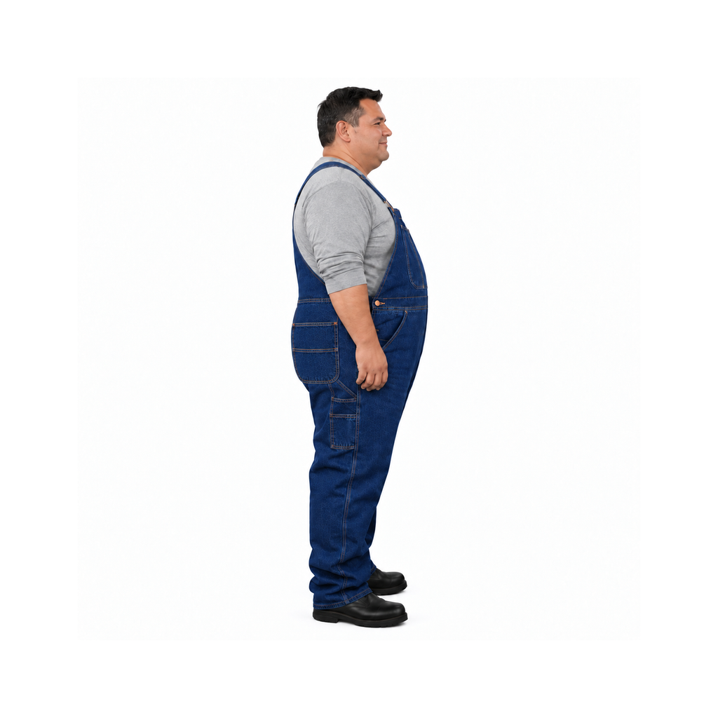Overol peto Beaver BV821 para hombre en Stone, perfil derecho con modelo de talla extra