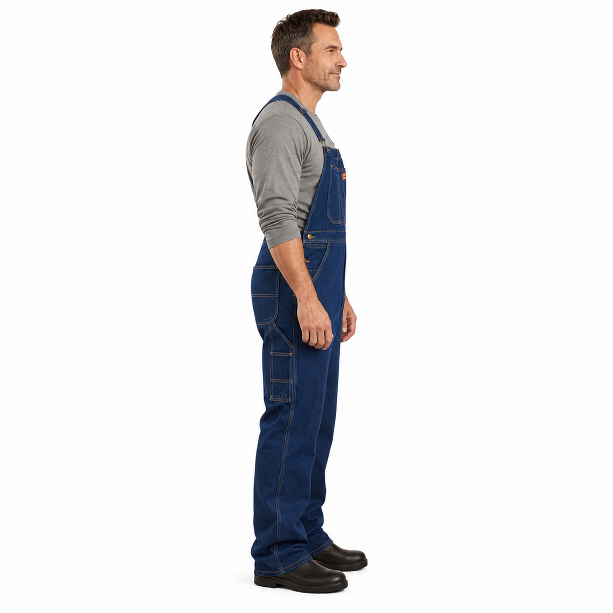 Overol peto Beaver BV821 para hombre en mezclilla Stone, perfil derecho con modelo | color:stone