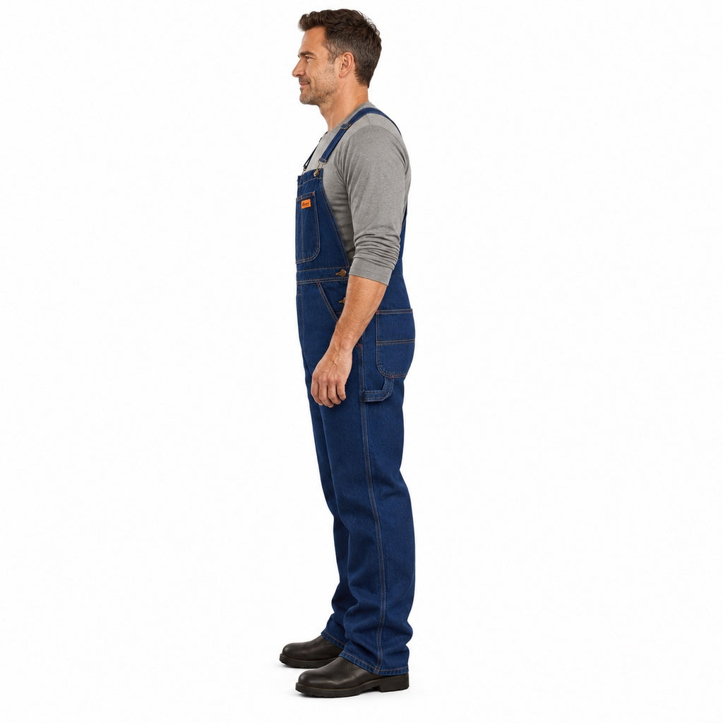 Overol peto Beaver BV821 para hombre en mezclilla Stone, perfil izquierdo con modelo