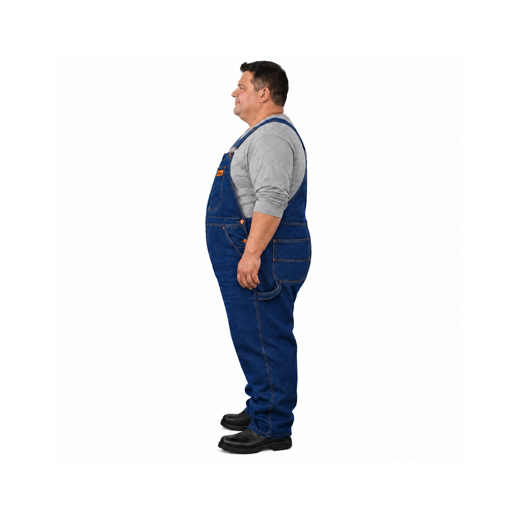 Overol peto Beaver BV821 para hombre en Stone, perfil izquierdo y cinta para martillo