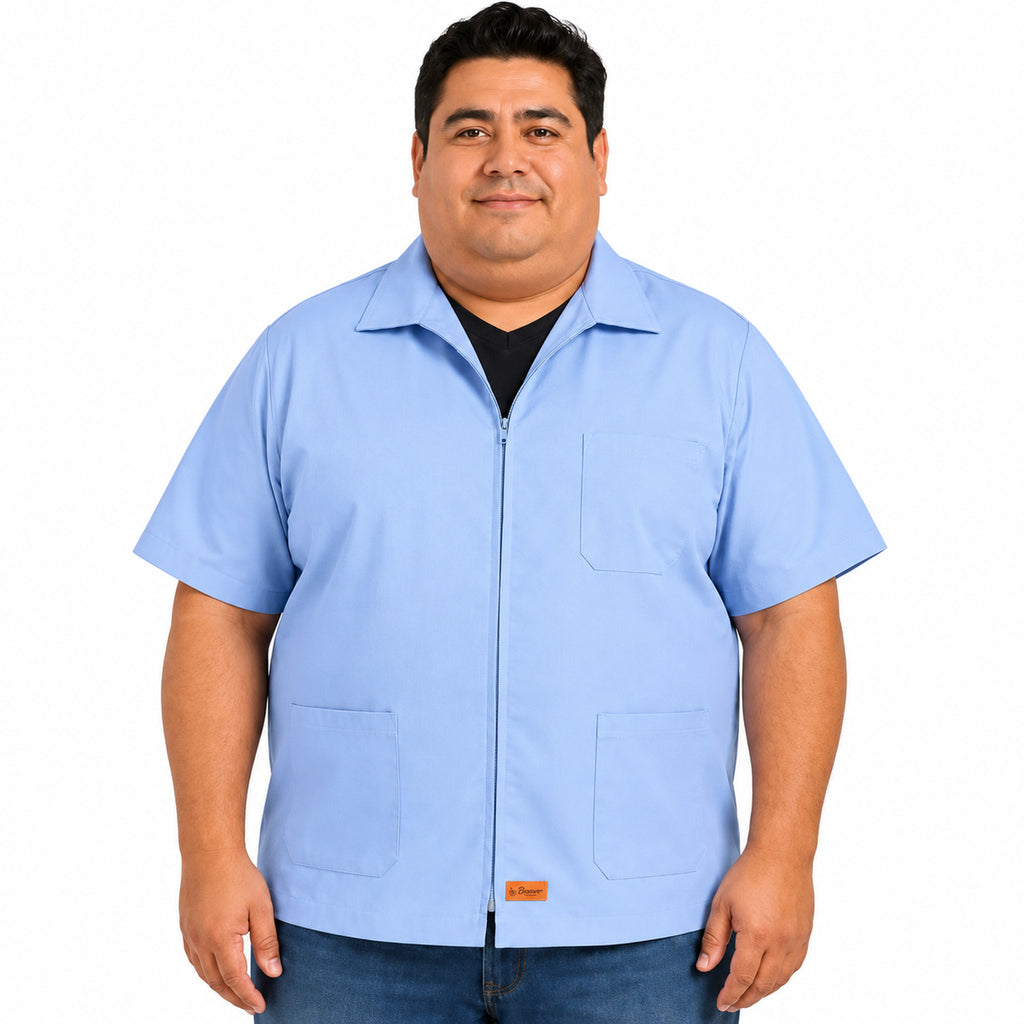 Filipina clínica de cierre Beaver para hombre en talla extra azul cielo, frontal
