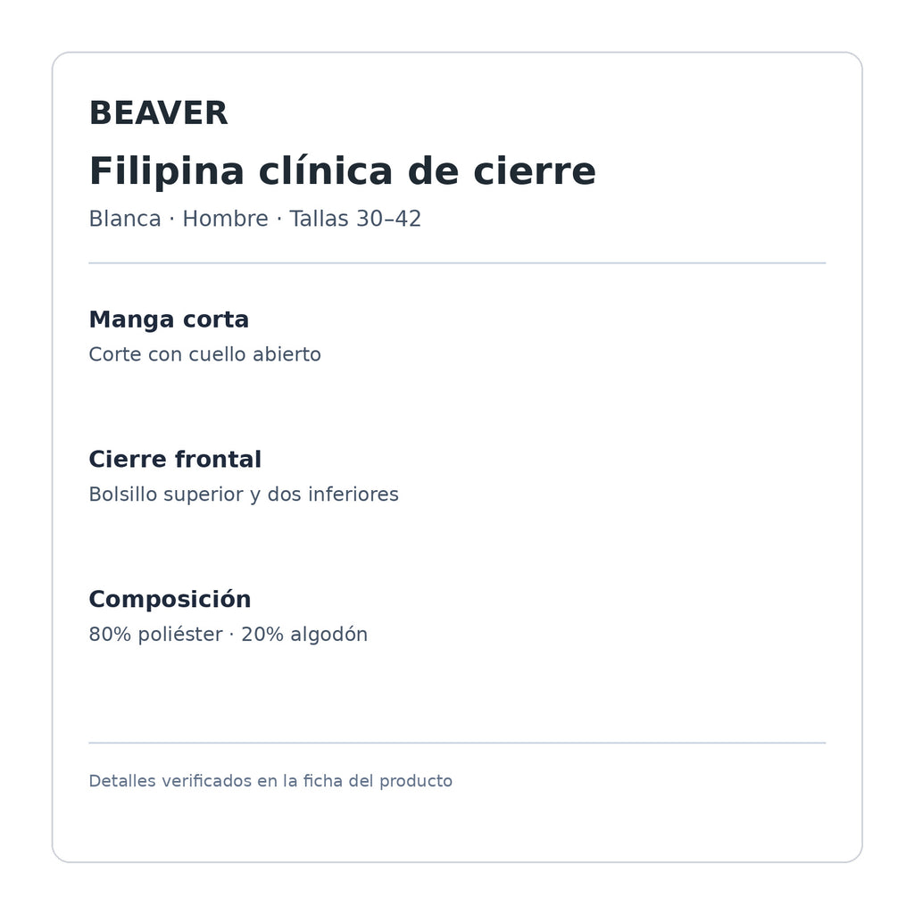 Ficha de filipina clínica Beaver blanca: 80% poliéster y 20% algodón | Color: Blanca #color_blanca