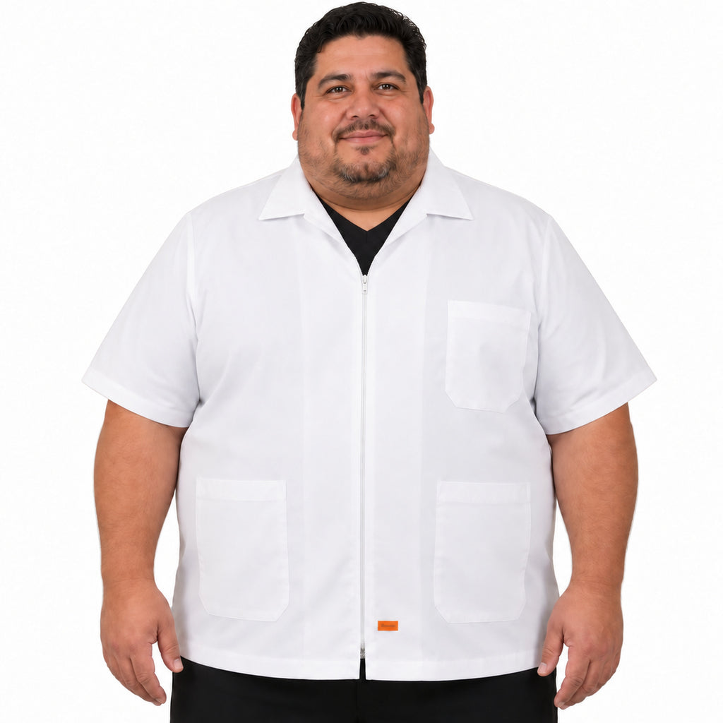 Filipina clínica Beaver blanca talla extra para hombre, frente con modelo de complexión grande | Color: Blanca #color_blanca