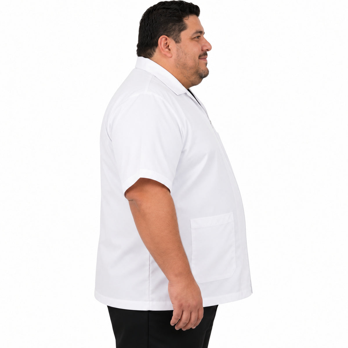 Filipina clínica Beaver blanca talla extra para hombre, perfil derecho con modelo | Color: Blanca #color_blanca
