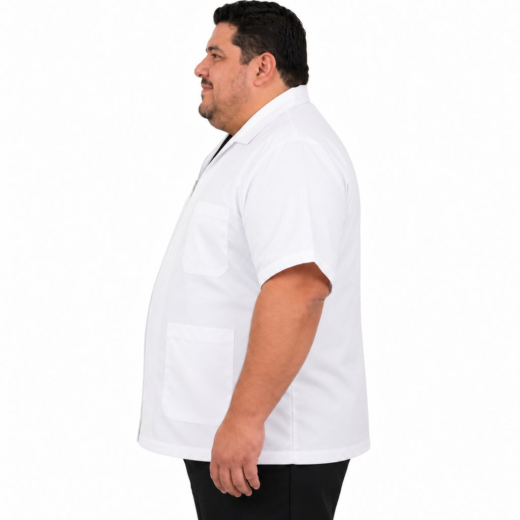 Filipina clínica Beaver blanca talla extra para hombre, perfil izquierdo con modelo | Color: Blanca #color_blanca