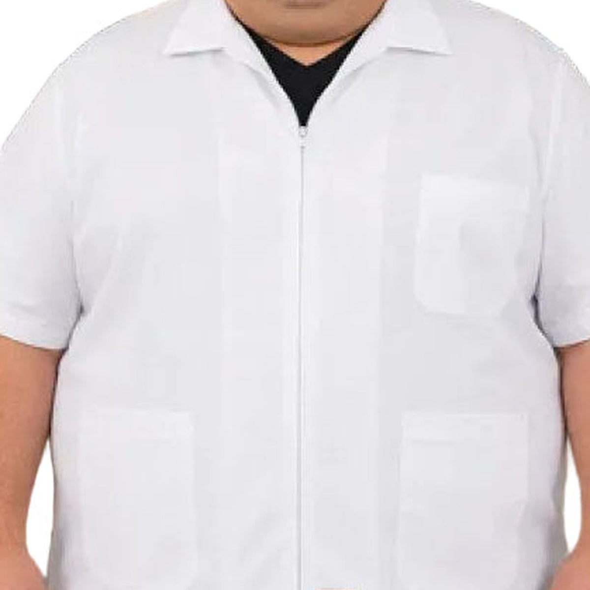 Detalle del cierre y bolsillos de la filipina clínica Beaver blanca talla extra | Color: Blanca #color_blanca