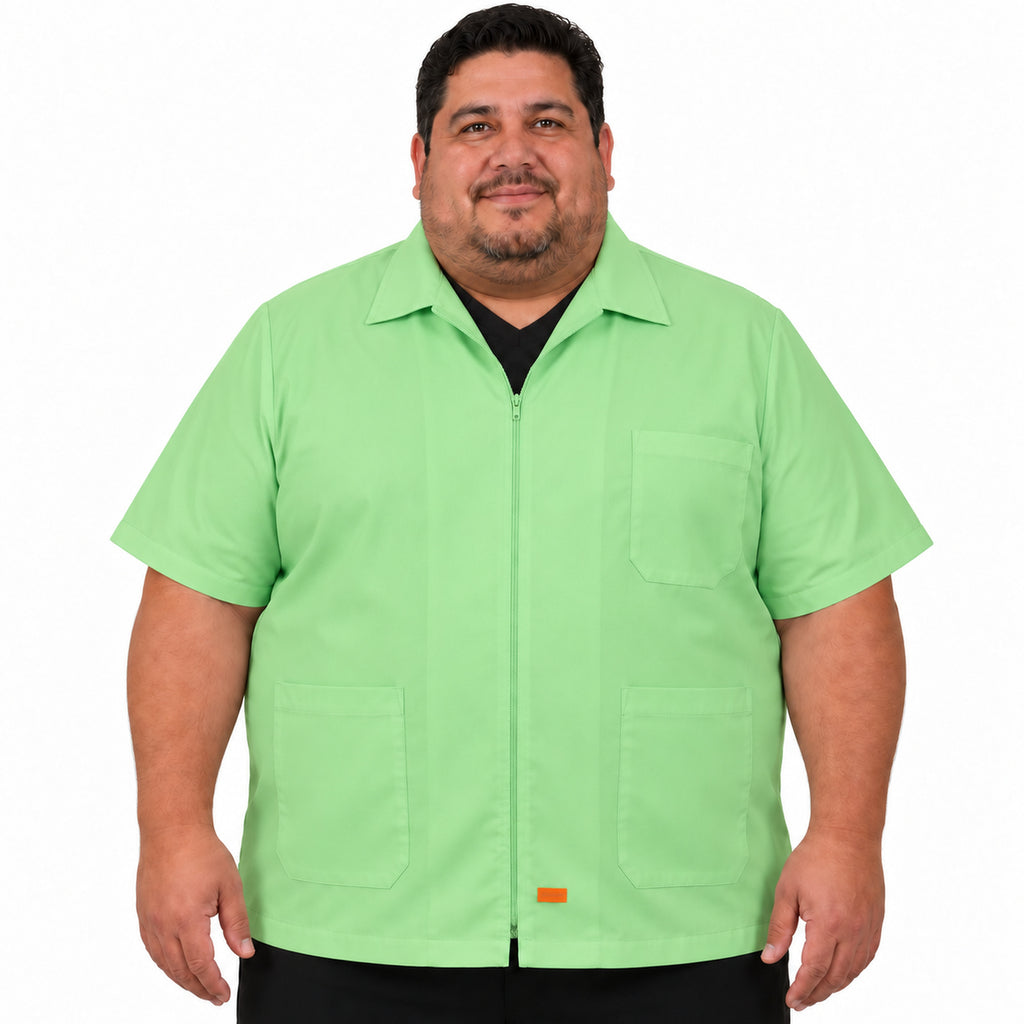 Filipina clínica Beaver verde claro talla extra para hombre, frente con modelo y etiqueta naranja | Color: Verde claro #color_verde_claro