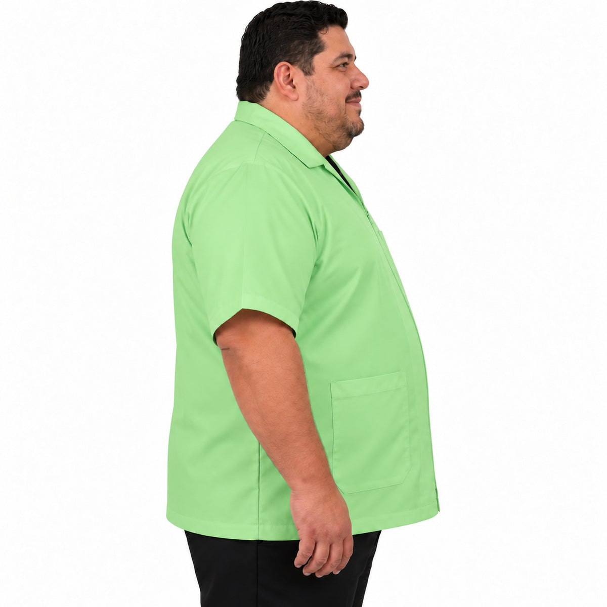 Filipina clínica Beaver verde claro talla extra para hombre, perfil derecho sin abertura lateral | Color: Verde claro #color_verde_claro