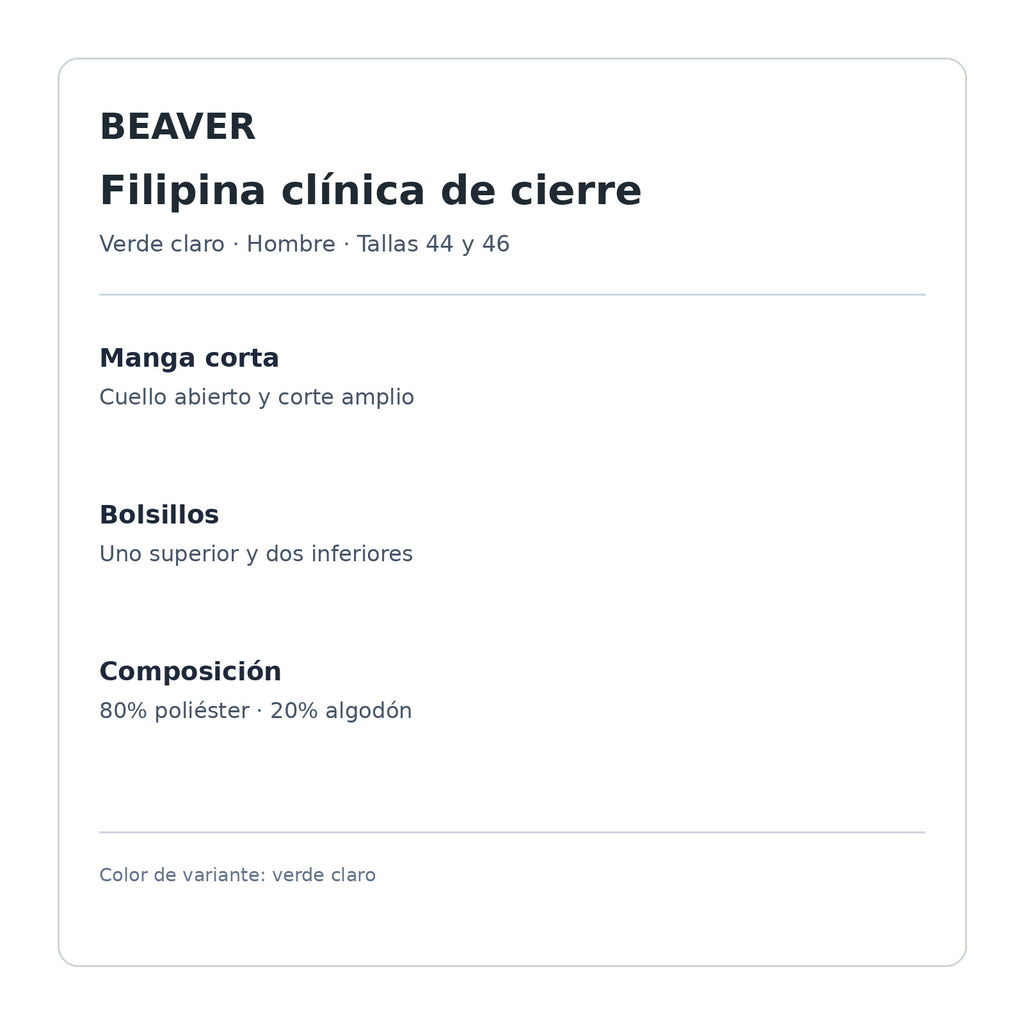 Ficha de filipina clínica Beaver verde claro 44 y 46: 80% poliéster, 20% algodón | Color: Verde claro #color_verde_claro