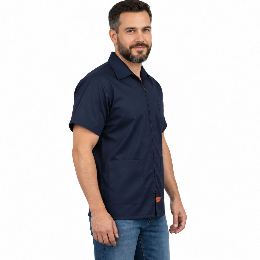 Filipina industrial Beaver azul marino para hombre, perfil derecho con modelo | Color: Azul marino #color_azul_marino