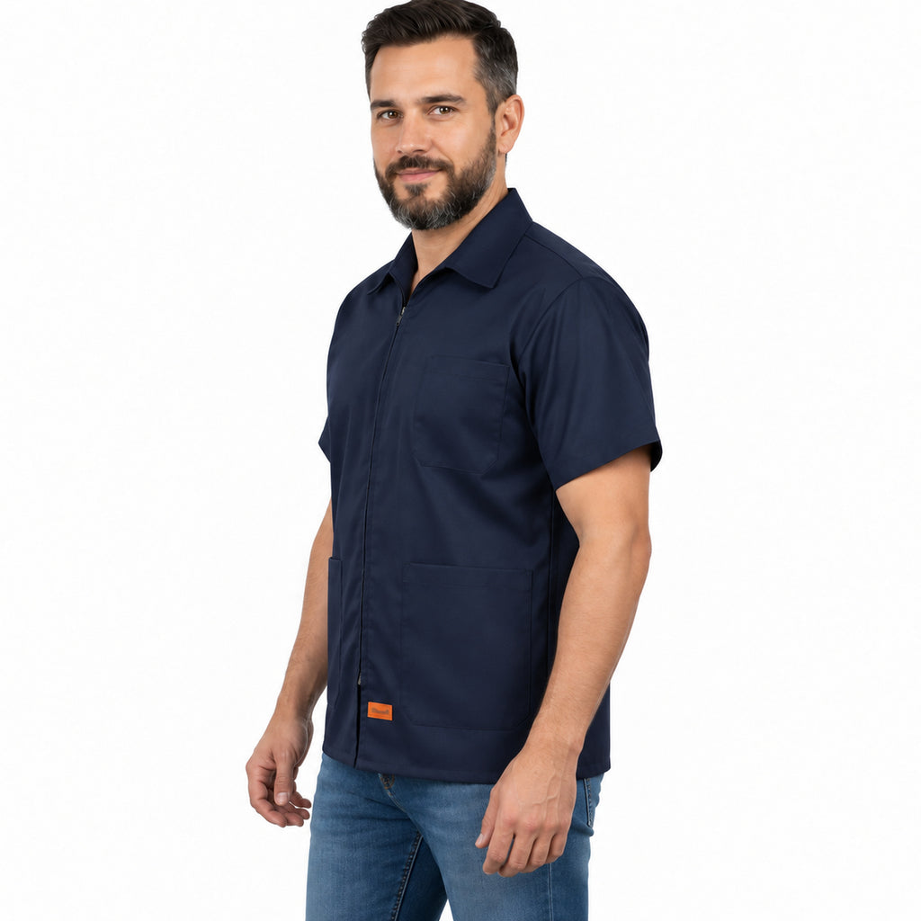 Filipina industrial Beaver azul marino para hombre, perfil izquierdo con modelo | Color: Azul marino #color_azul_marino