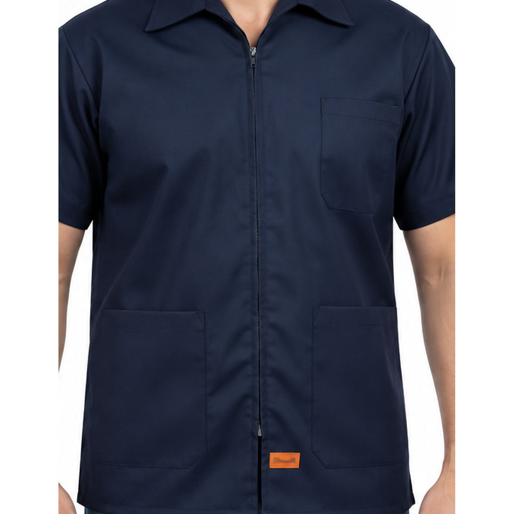 Filipina industrial Beaver azul marino para hombre, detalle de cierre, bolsillos y etiqueta naranja | Color: Azul marino #color_azul_marino