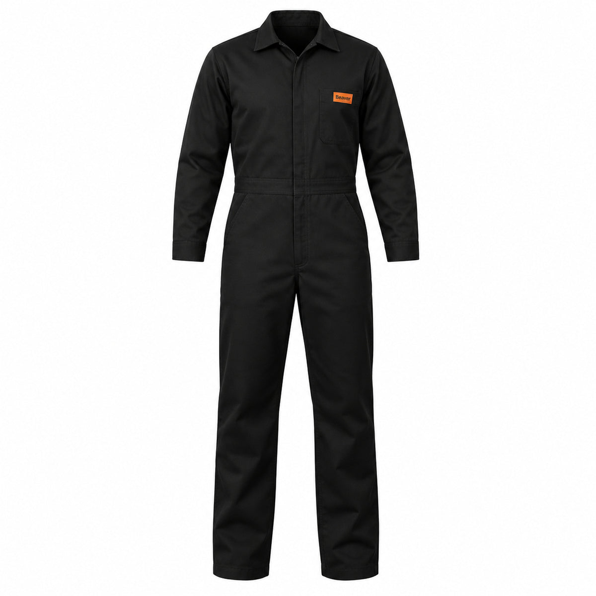 Overol industrial Beaver tipo mecánico para hombre negro, prenda sola de frente | color:negro