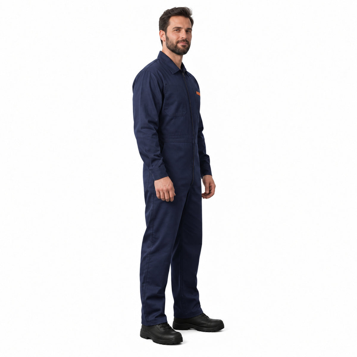 Overol Beaver de gabardina para hombre azul marino, perfil derecho con modelo | color:azul-marino