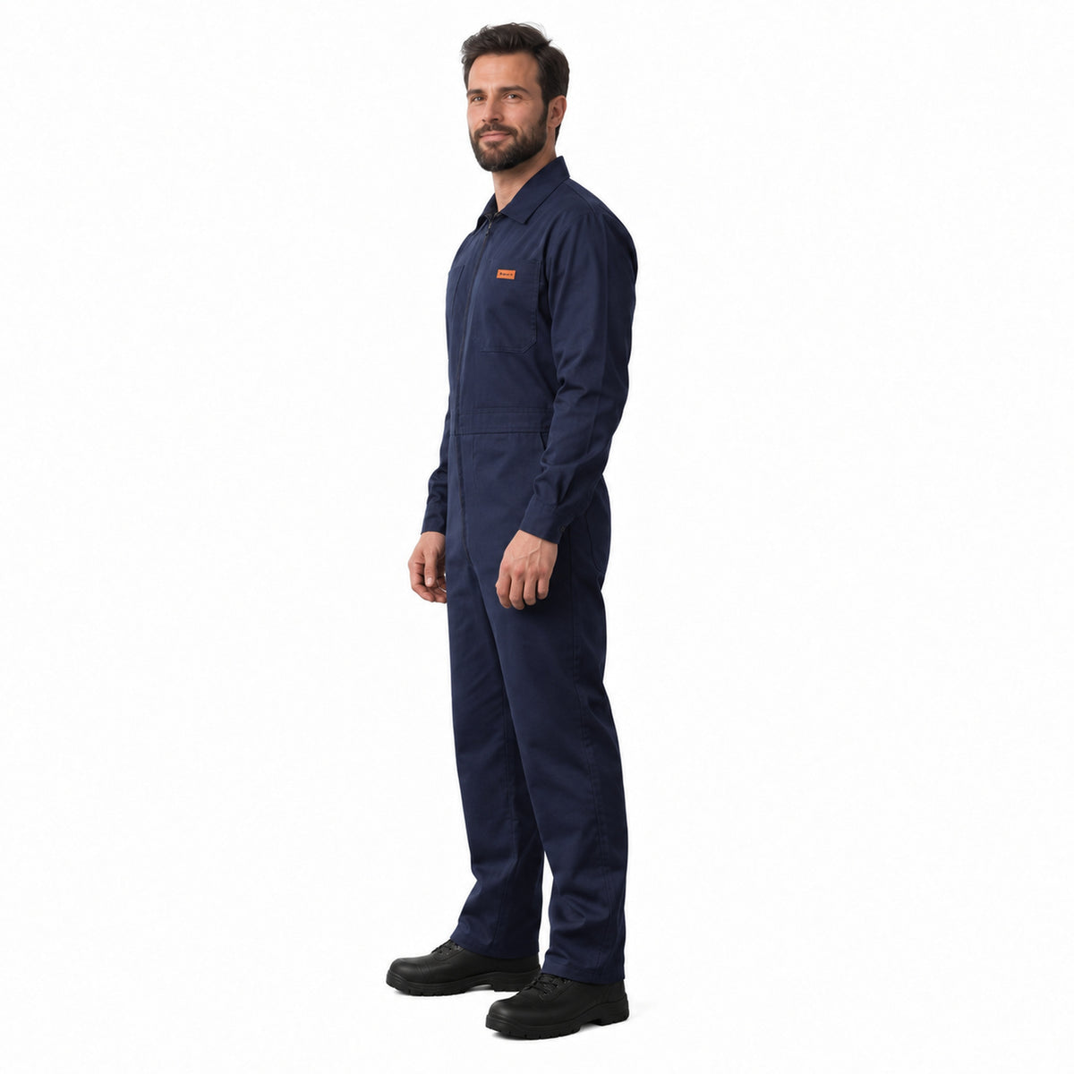 Overol Beaver de gabardina para hombre azul marino, perfil izquierdo con modelo | color:azul-marino