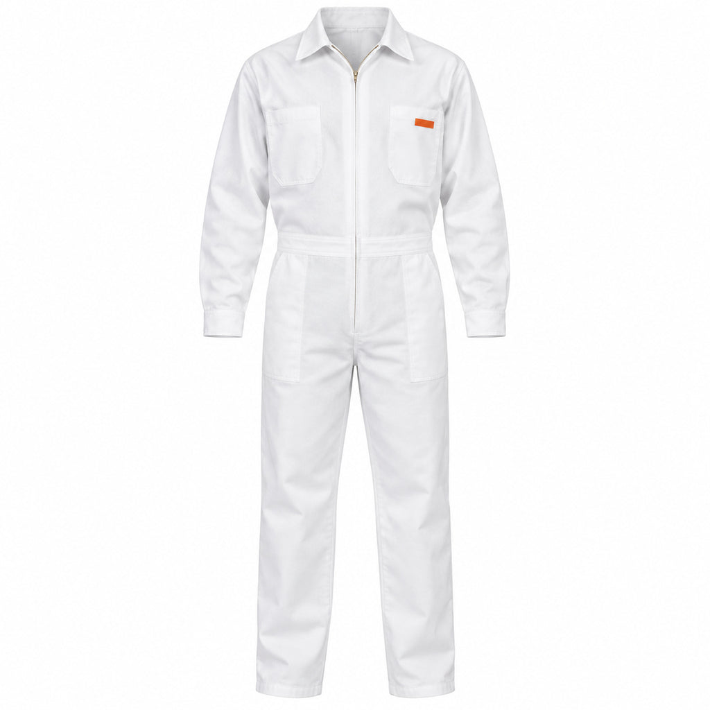 Overol de gabardina Beaver blanco para hombre, prenda sola vista frontal | Color: Blanco #color_blanco