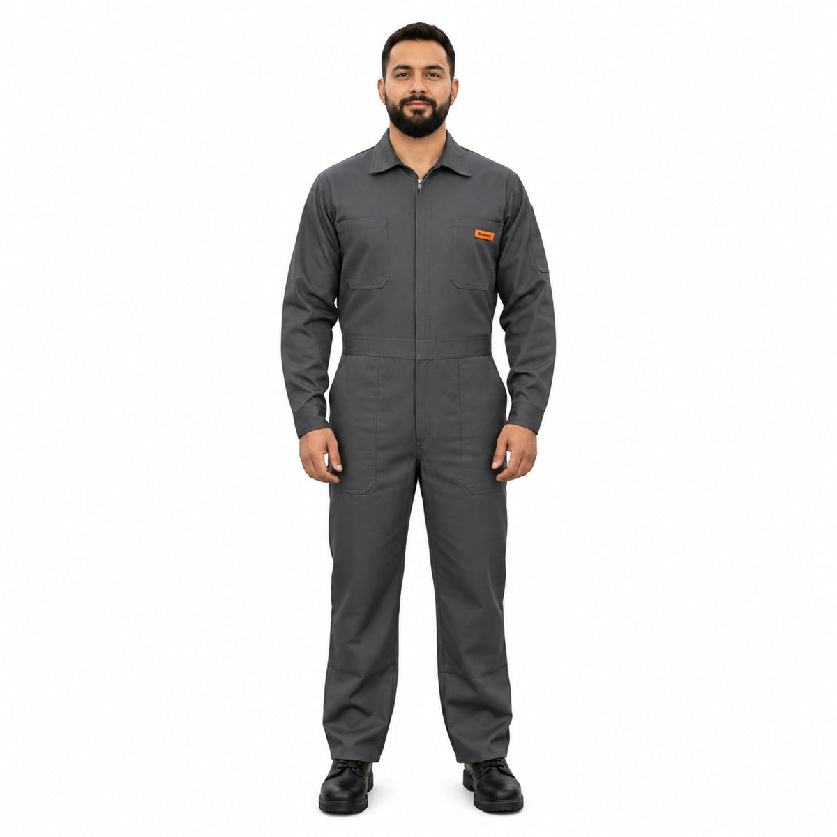 Overol industrial Beaver de gabardina 100% algodón, gris Oxford, hombre, frente con modelo | color:gris-oxford