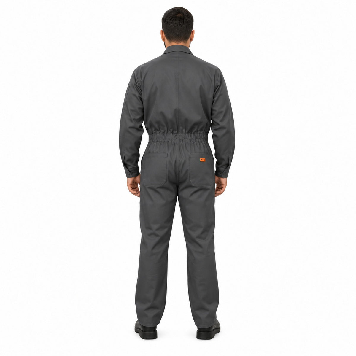 Overol industrial Beaver de gabardina 100% algodón, gris Oxford, hombre, espalda con modelo | color:gris-oxford