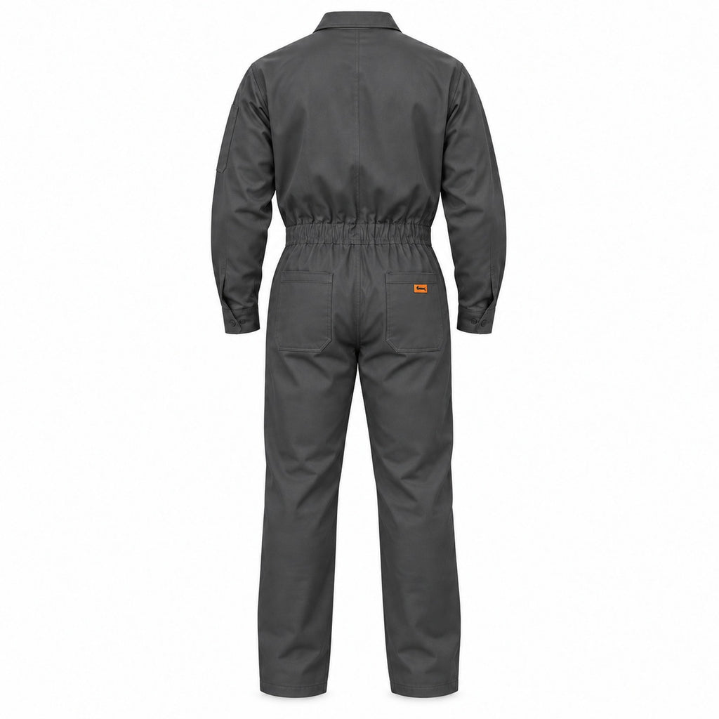 Overol industrial Beaver de gabardina 100% algodón, gris Oxford, hombre, espalda de la prenda
