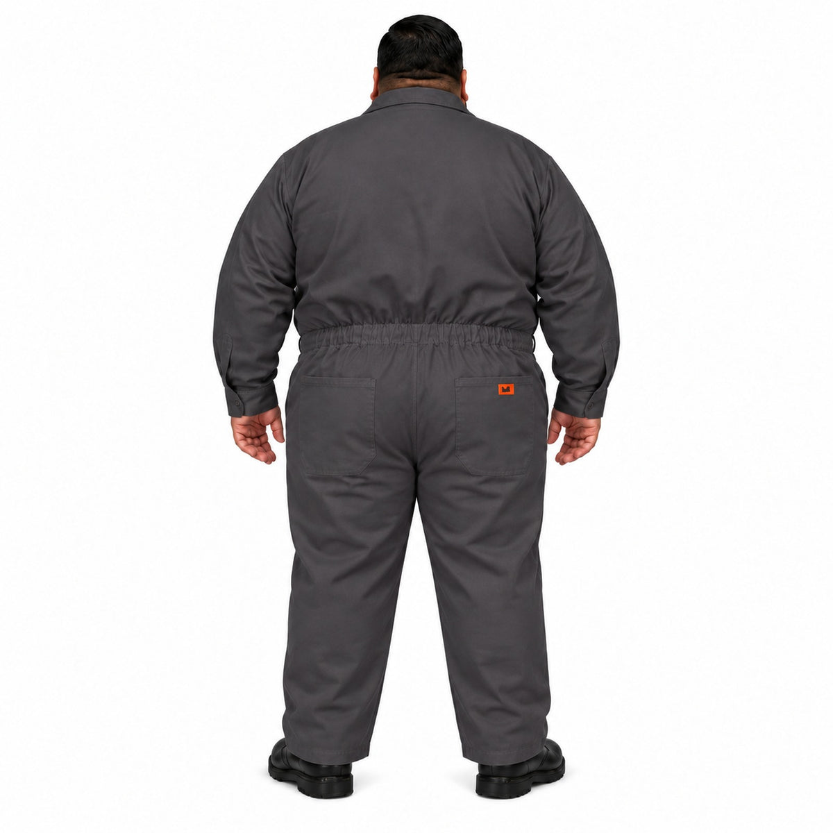 Overol industrial Beaver de gabardina 100% algodón gris Oxford para hombre en tallas extra, espalda con modelo | color:gris-oxford