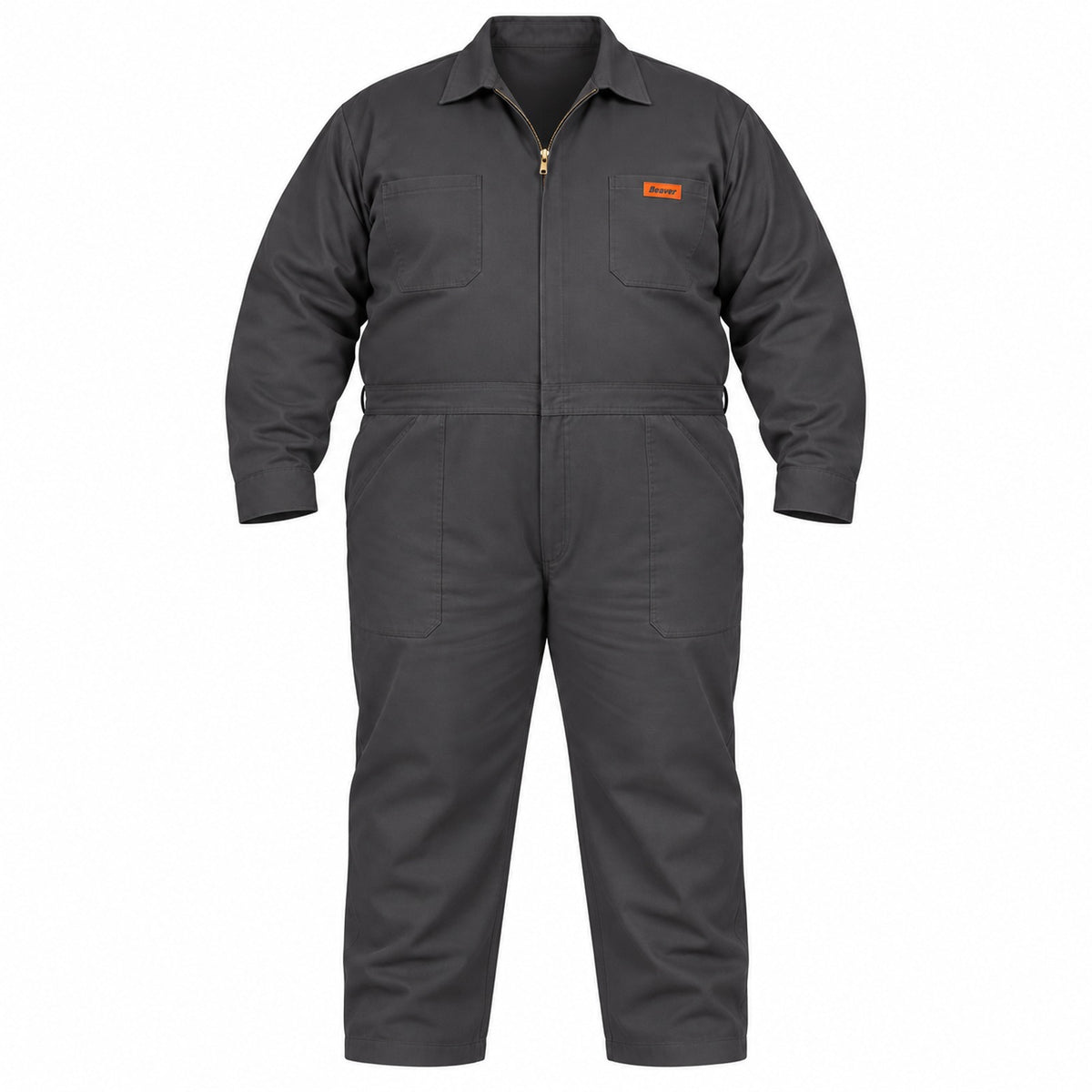 Overol industrial Beaver de gabardina 100% algodón gris Oxford para hombre en tallas extra, frente de la prenda | color:gris-oxford