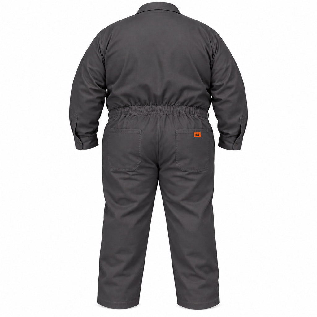 Overol industrial Beaver de gabardina 100% algodón gris Oxford para hombre en tallas extra, espalda de la prenda