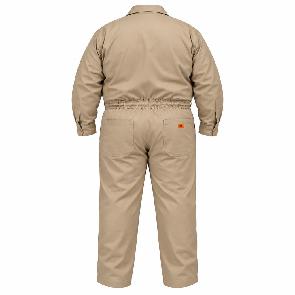 Overol industrial Beaver de gabardina 100% algodón khaki tipo Pemex para hombre en tallas extra, espalda de la prenda