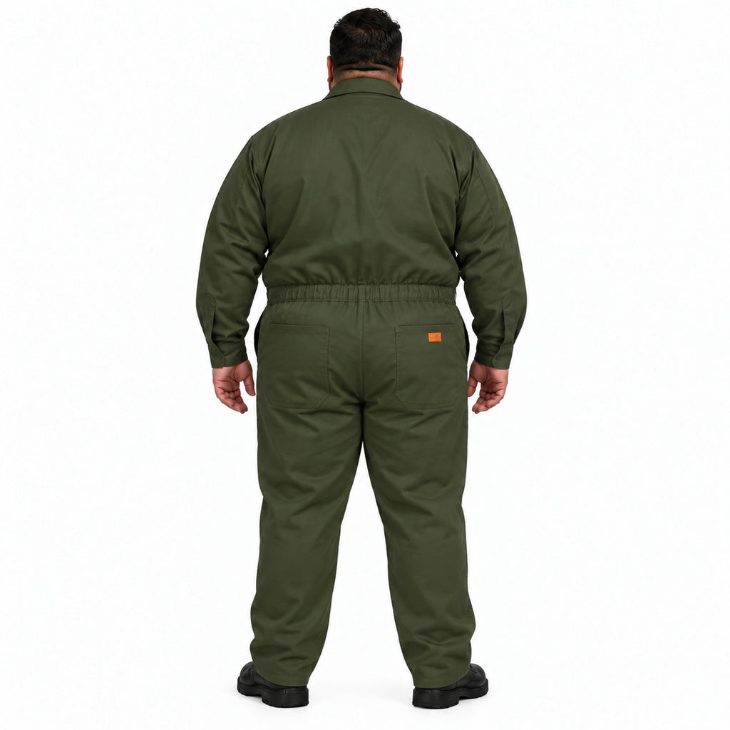 Overol Beaver de gabardina para hombre verde olivo talla extra, espalda con modelo