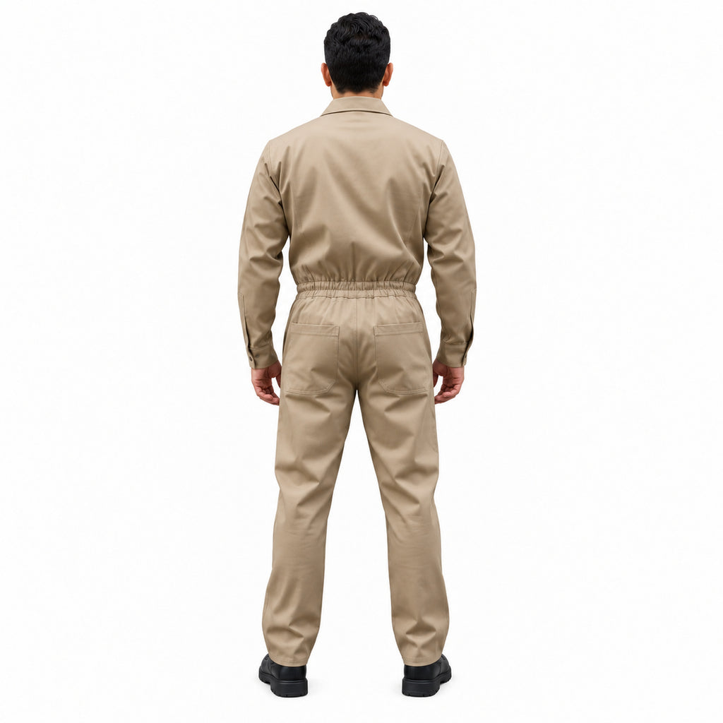 Overol industrial Beaver para hombre khaki, vista posterior con modelo