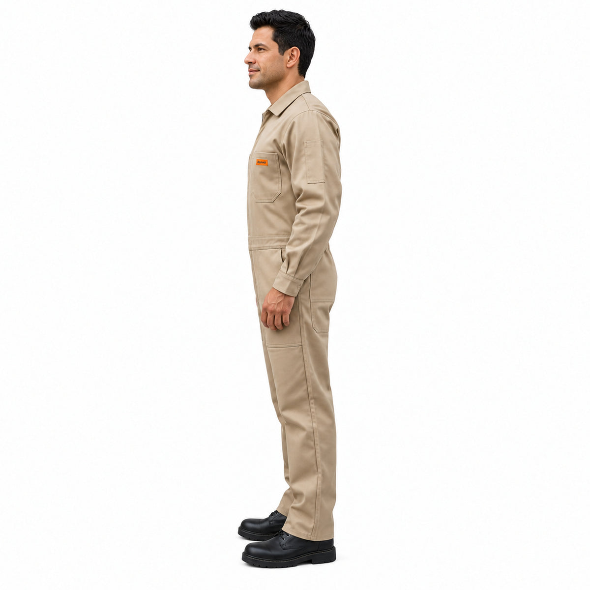 Overol industrial Beaver para hombre khaki, perfil izquierdo con modelo | color:khaki