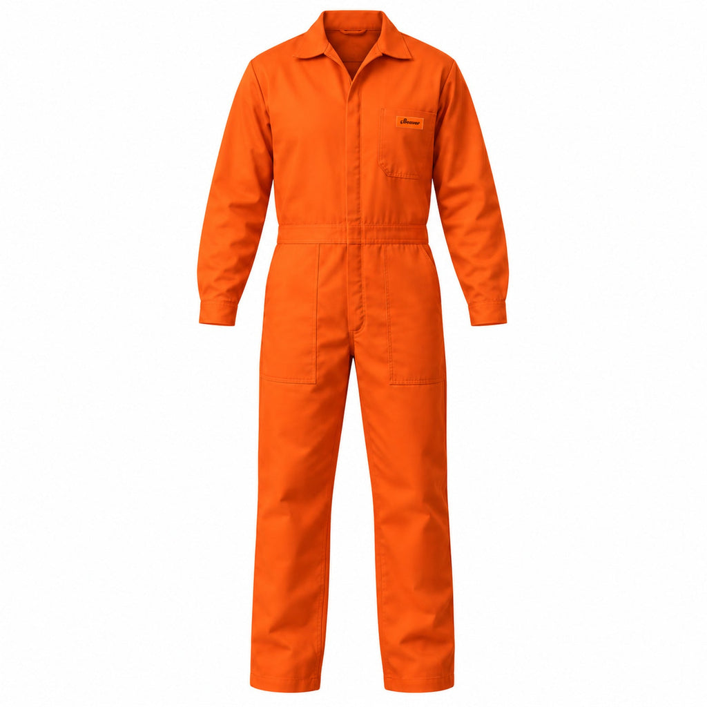 Overol industrial Beaver para hombre naranja tipo Pemex, prenda sola vista frontal